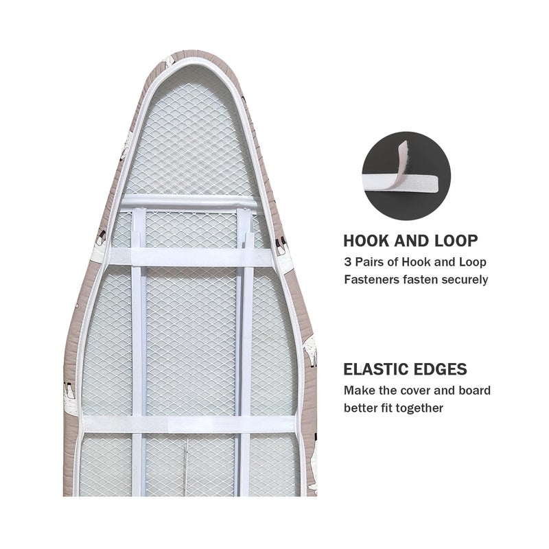 LCLW Ironing Board Cover and Pad Standard Size 15" x 54",3 Pairs of Hook and Loop Fastener Straps,Elastic Edges,Cotton Iron Board Cover with Scorch Resistant Thick Padding(Alpaca) - Image 4